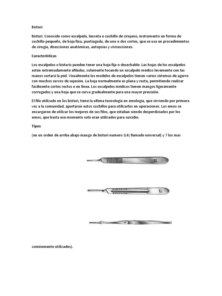 Tipos y usos del bisturí médico | PDF | Cirugía | Especialidades Medicas