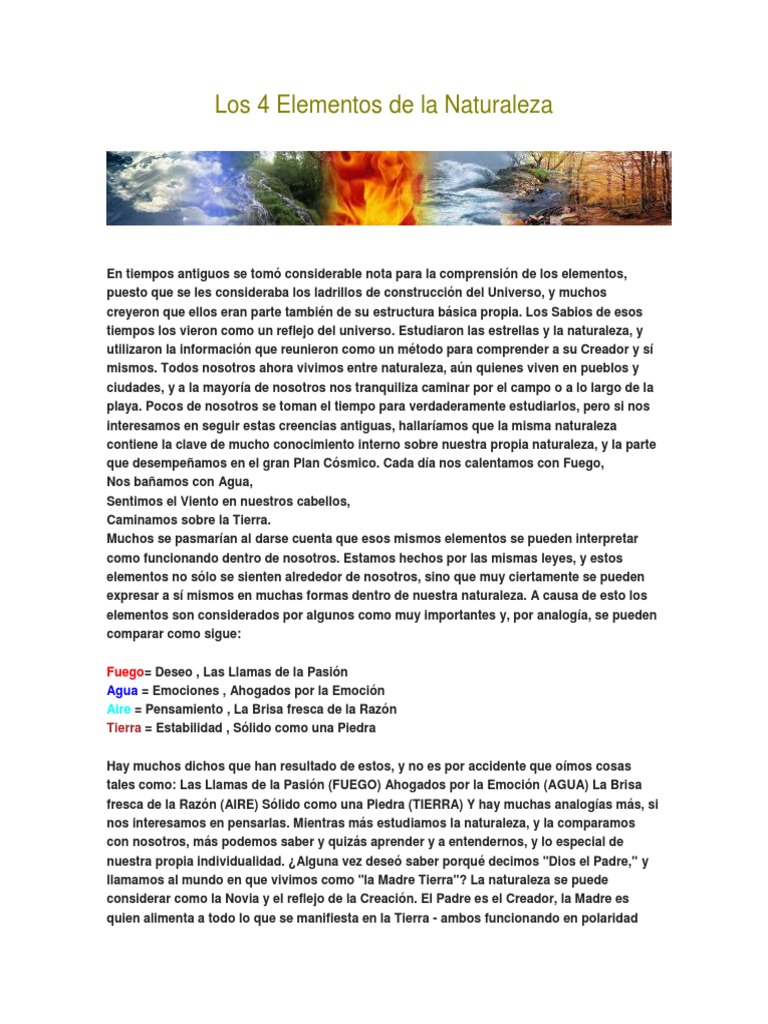 Los Cuatro Elementos de la Naturaleza | PDF | Incendios | Naturaleza