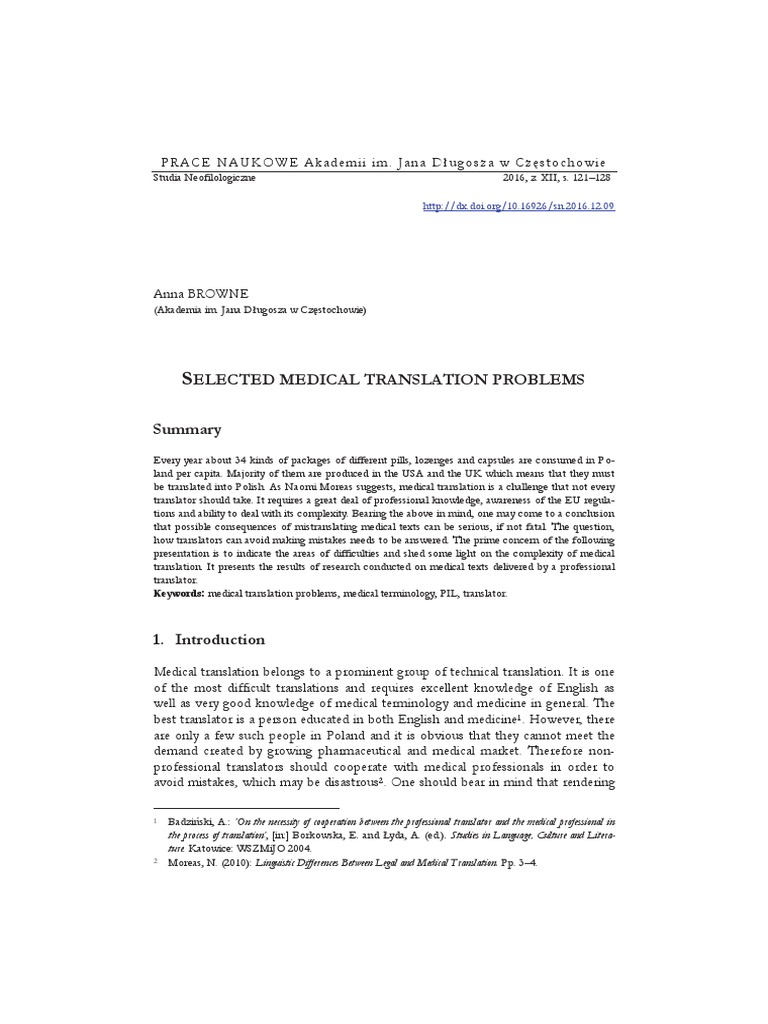 Keywords Medical Translation Problems, Medical Terminology, PIL