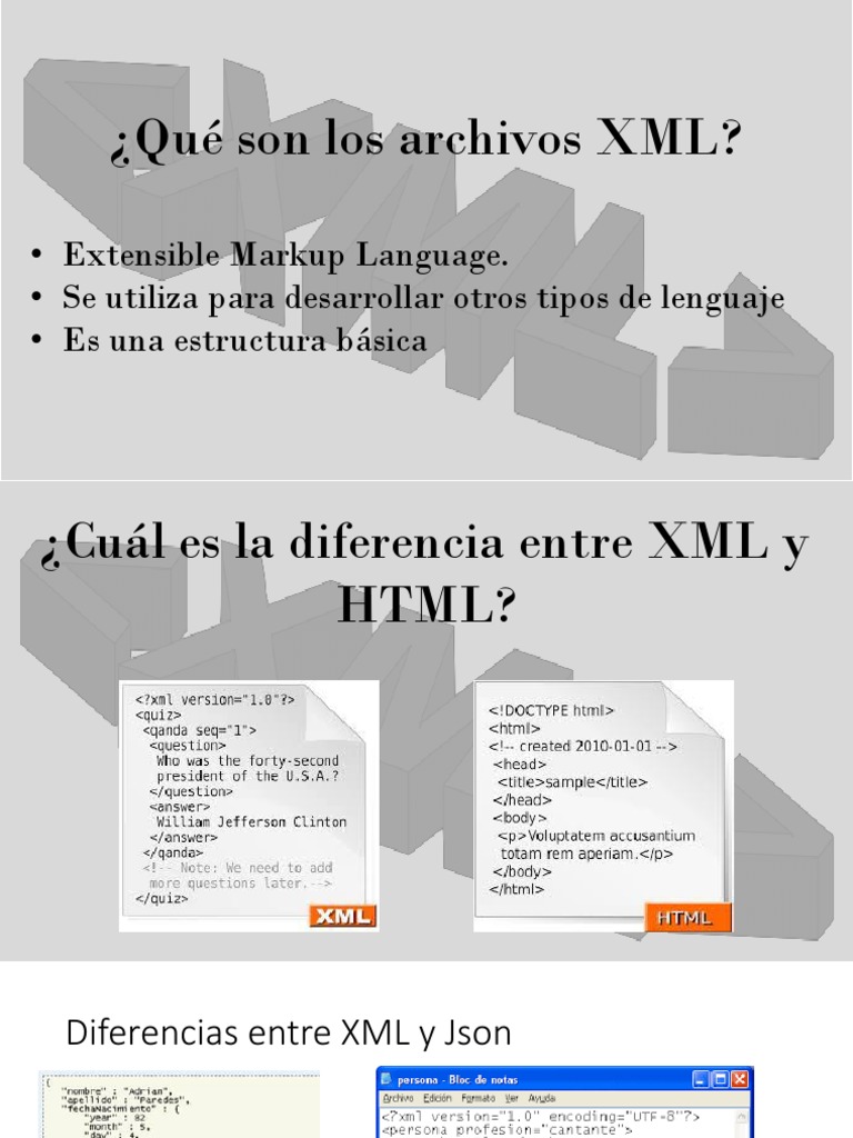 Diferencias entre XML, JSON y HTML | PDF | Xml | Json