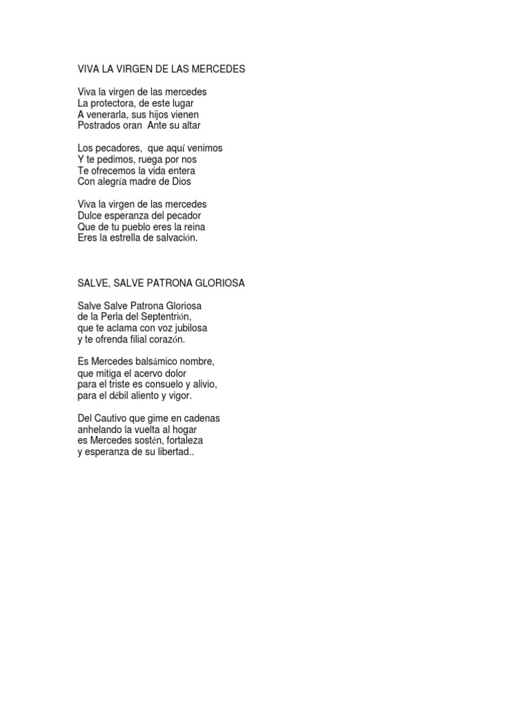 Canto a la Virgen de las Mercedes | PDF