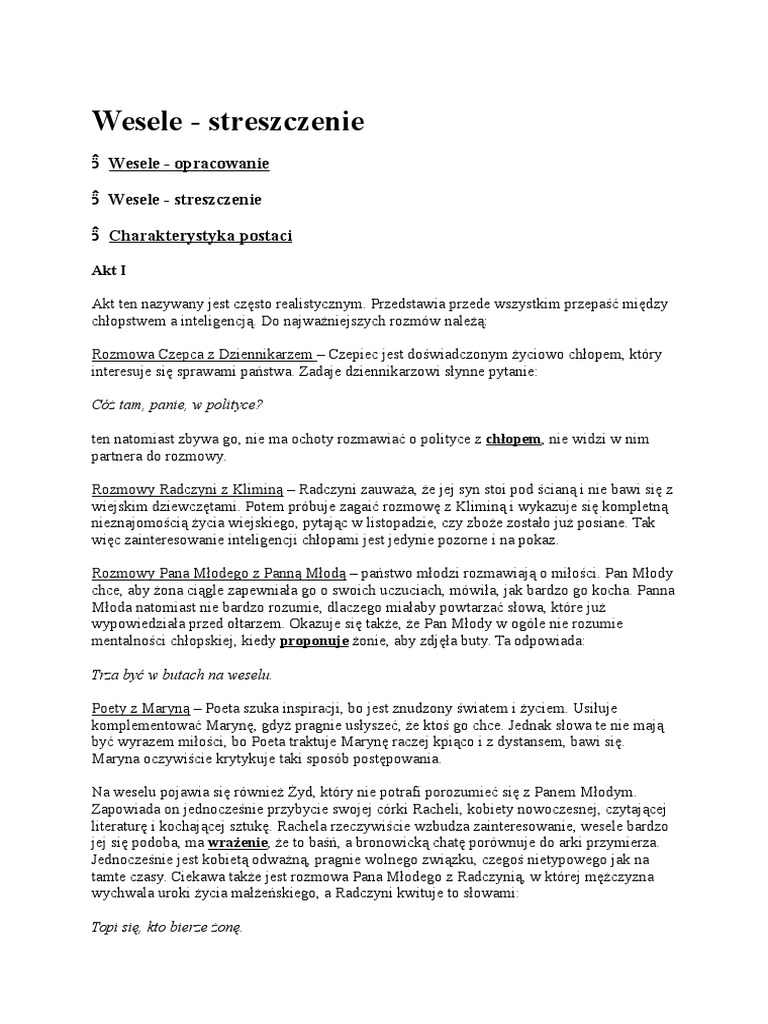 Wesele Scena 24 Akt 1 Interpretacja