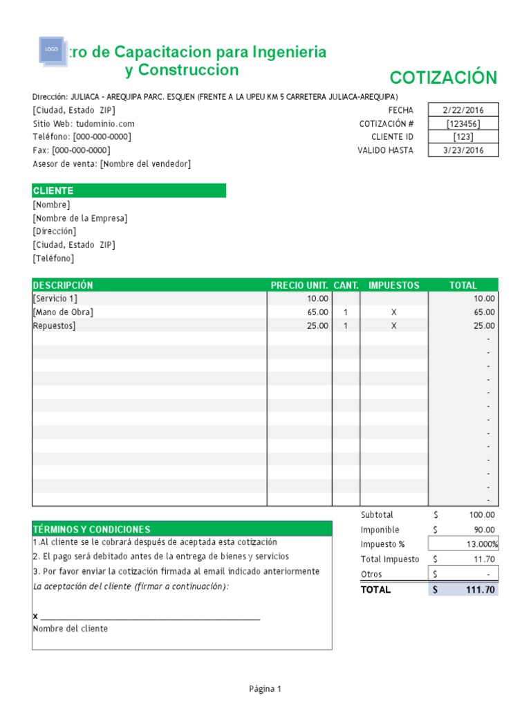 Plantillas De Cotización De Obra Tecnología E Ingeniería Economias