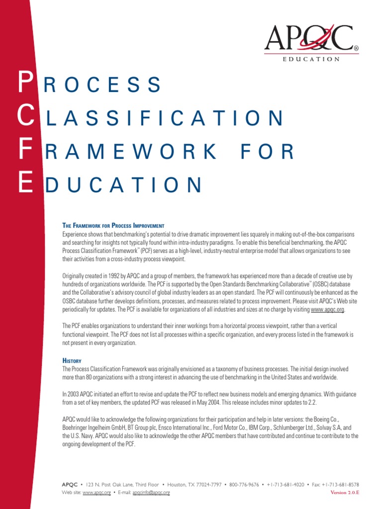 P C F E: Rocess Lassification Ramework FOR Ducation | PDF | Educational ...