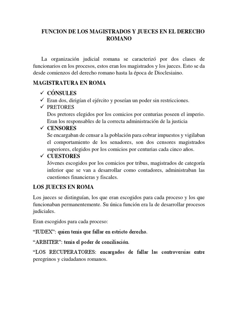 funciones de los magistrados y jueces | Roma antigua | Juez