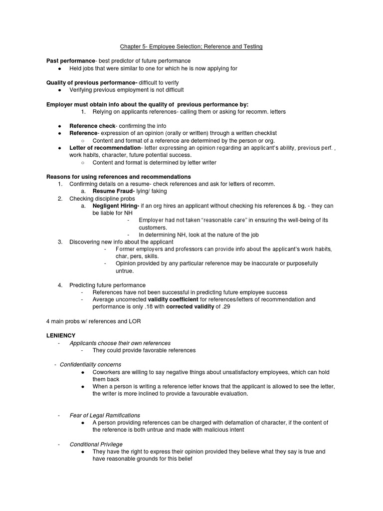 Chapter 5 - Employee Selection Reference and Testing | PDF | Validity  (Statistics) | Applied Psychology
