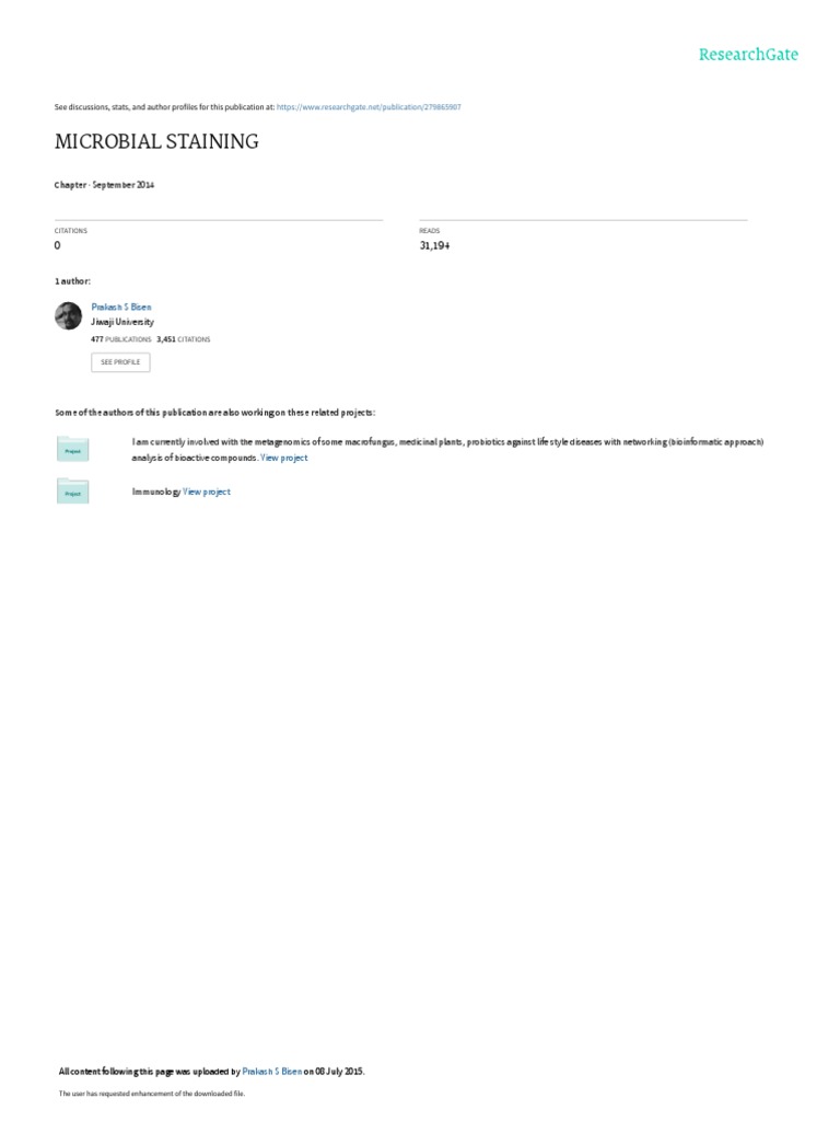 Microbial Staining September 2014 Pdf Staining Microscopy