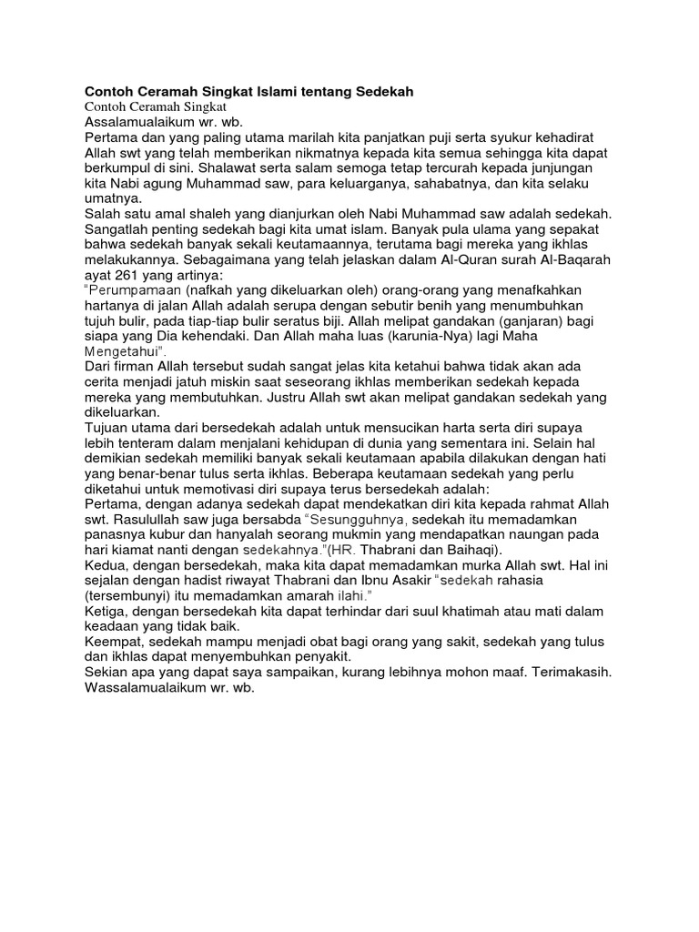 Contoh Ceramah Singkat Islami Tentang Sedekah