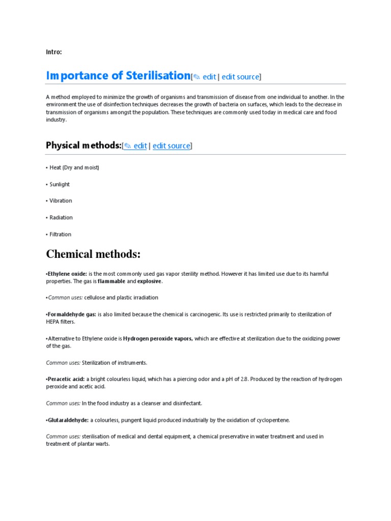 Importance of Sterilisation Chemical Methods PDF Sterilization (Microbiology) Food