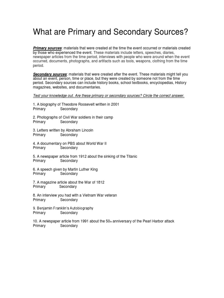 Understanding Primary vs. Secondary Sources | PDF | Politics | History