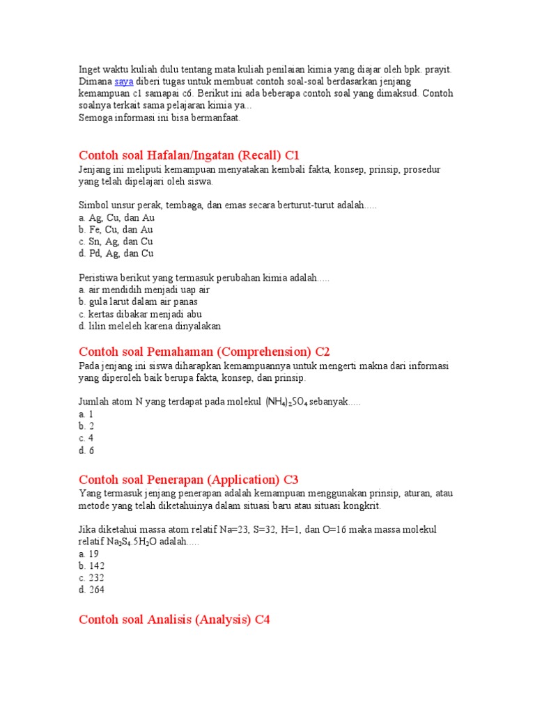 Contoh Soal Hafalan/Ingatan (Recall) C1