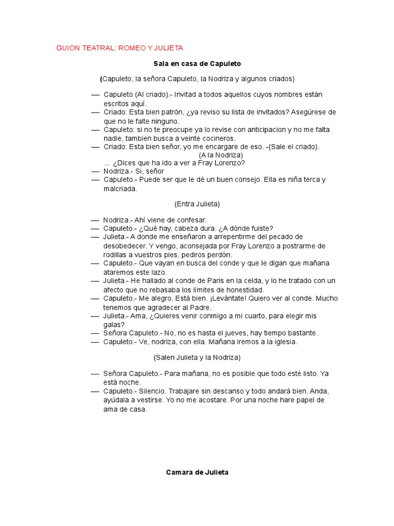 Guion Teatral PDF Romeo y Julieta