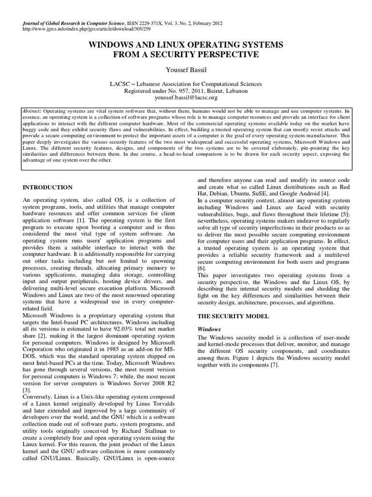 Windows and Linux Operating Systems: A Security Perspective | PDF ...