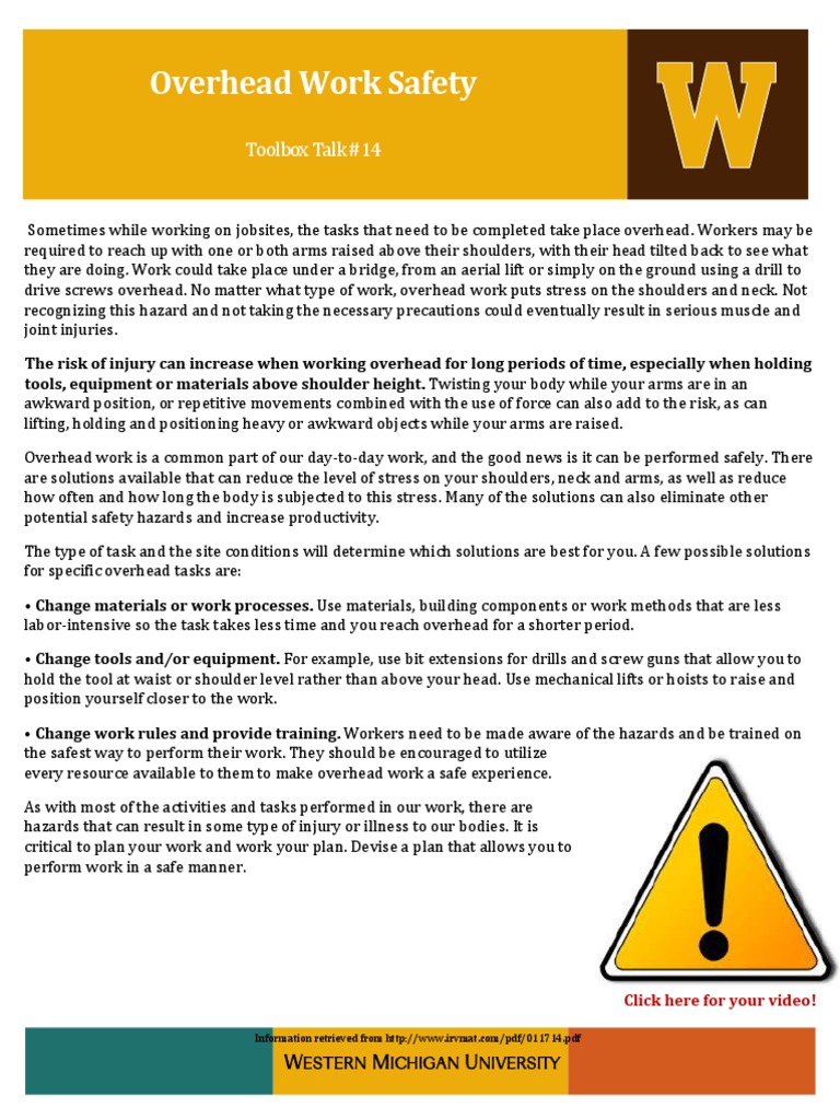 #14 Overhead Work | PDF | Hazards | Tools