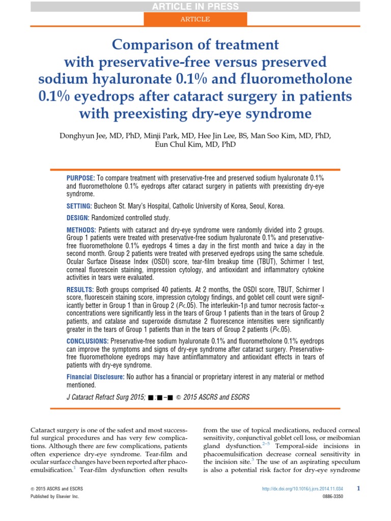 Sodium Hyalo Vs Fluorometholone PDF Superoxide Dismutase