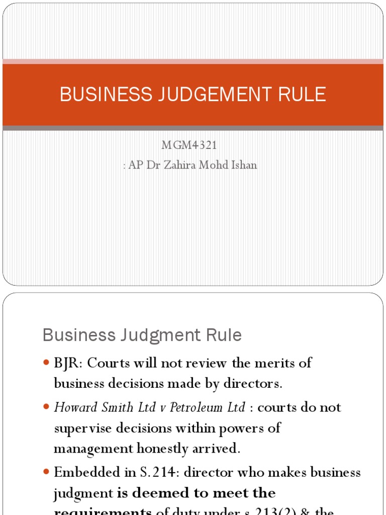 Understanding the Business Judgment Rule | PDF | Judgment (Law ...