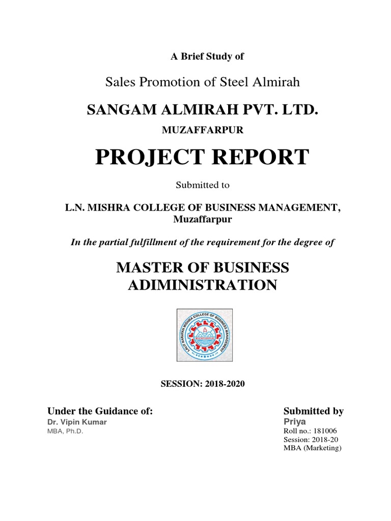 Project Report Sangam Almirah Pvt. LTD PDF Sampling (Statistics