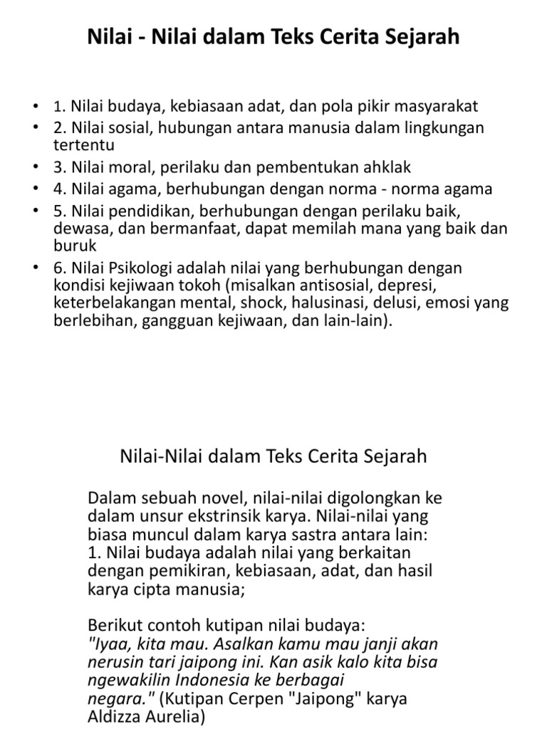Nilai Nilai Yang Terkandung Dalam Teks Novel Sejarah