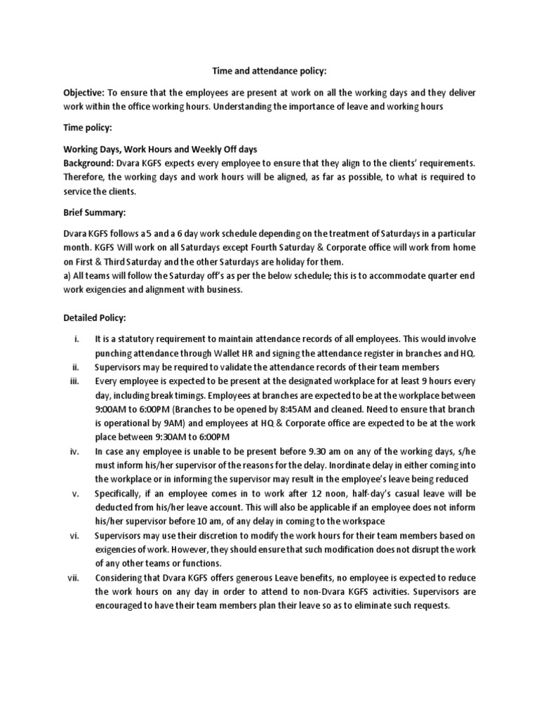 Dvara KGFS Time and Attendance Policy | PDF | Working Time | Government