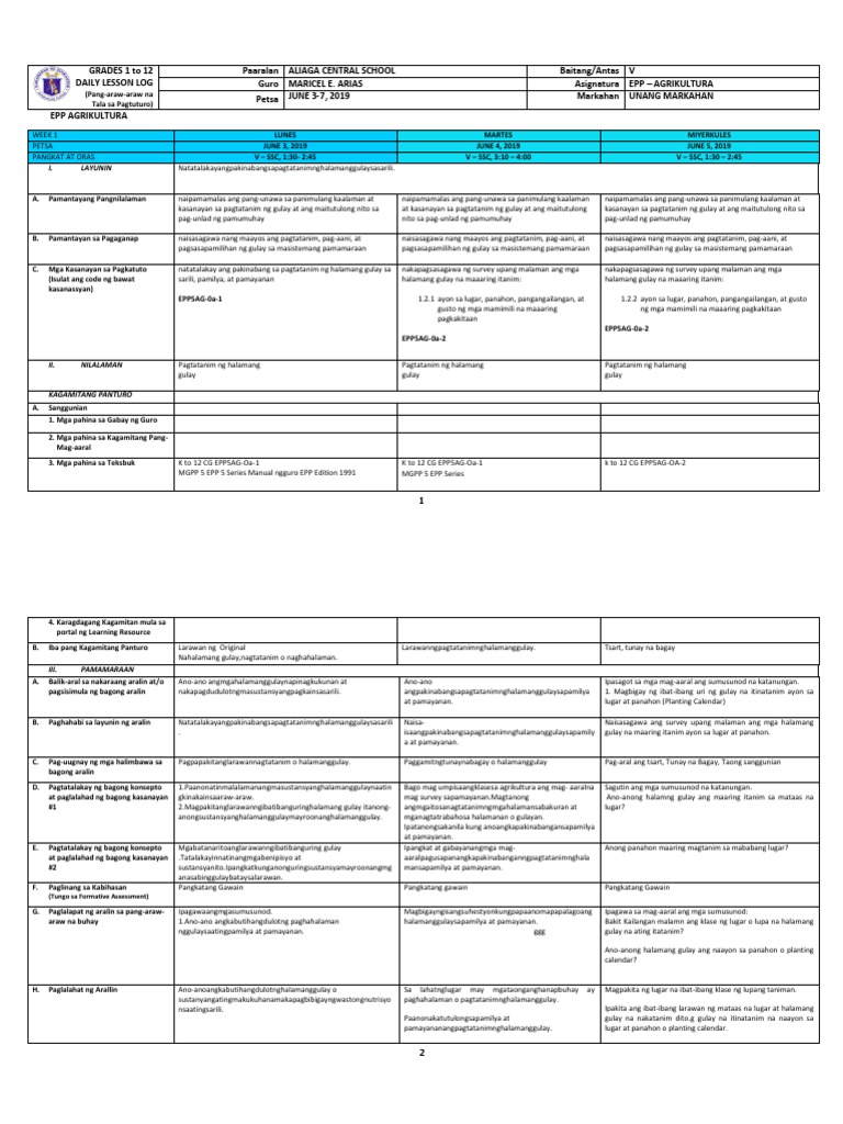 Grade 5 Epp-Agri DLL Whole Year Grade 5 | PDF