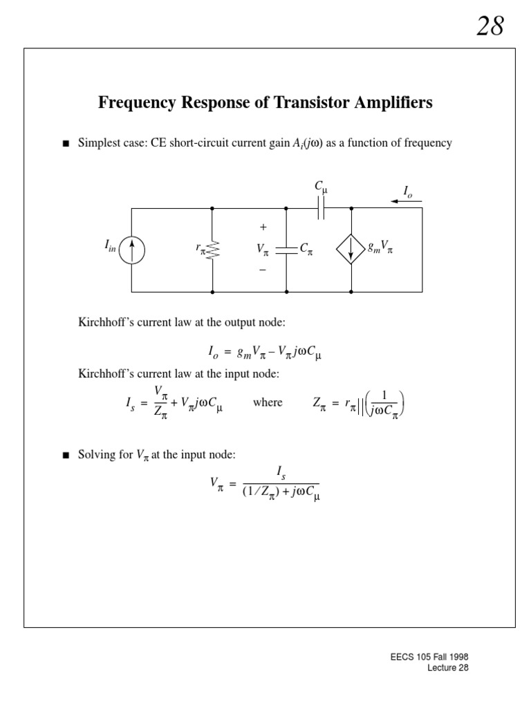 Frequency Response of Transistor Amplifiers Simplest Case CE Short