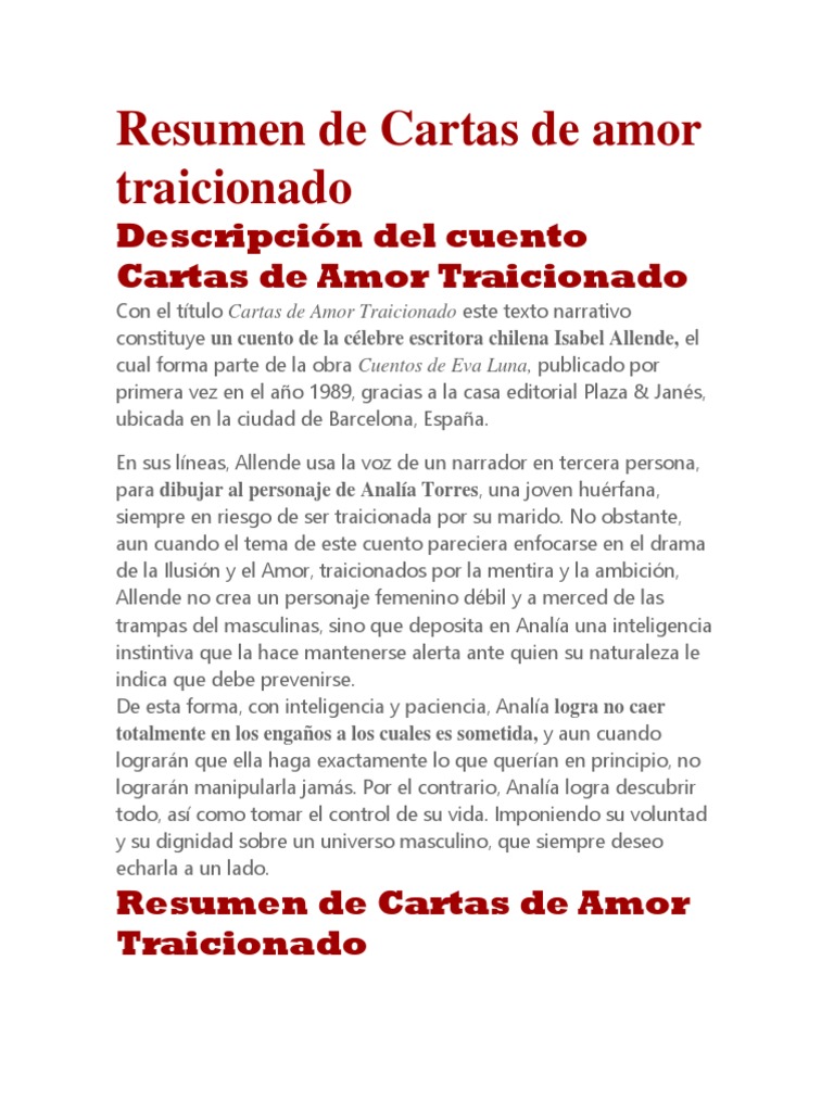 Resumende Cartas de Amor Traicionado  PDF  Narración  Amor