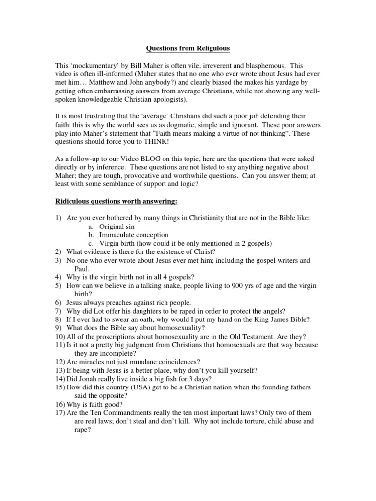 Provocative Questions on Christianity | PDF | Jesus | Ancient ...