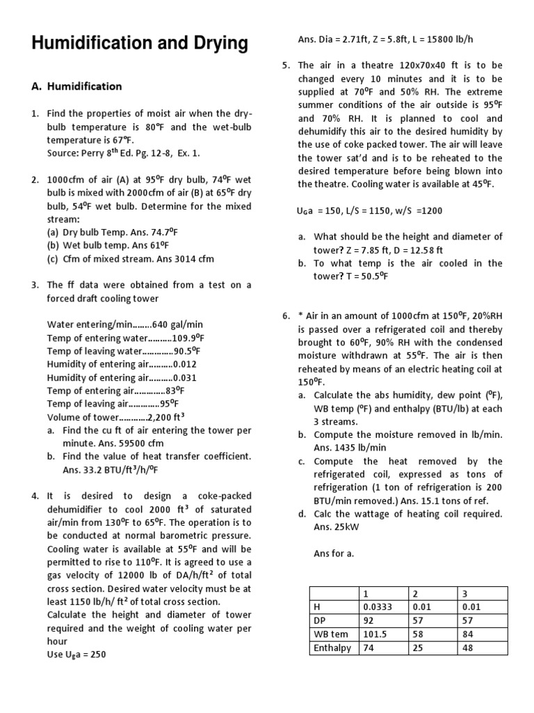 Humidification and Drying Calculations | PDF | Humidity | Branches Of ...