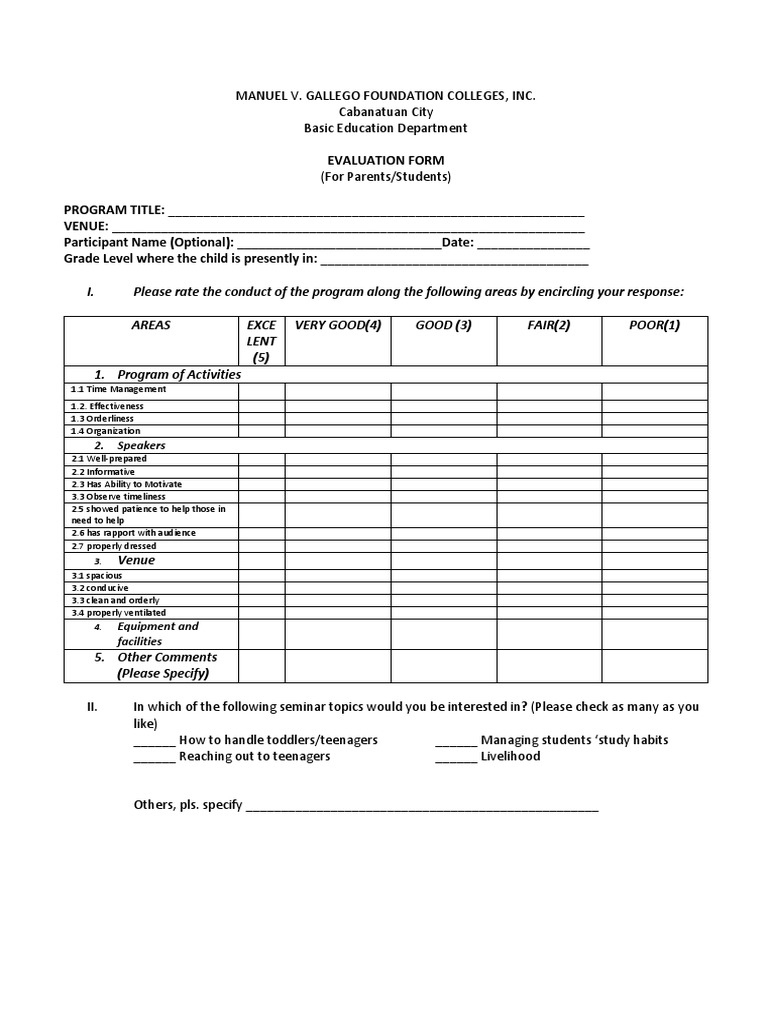 Program Evaluation Form Sample PDF Program Evaluation Form Sample PDF