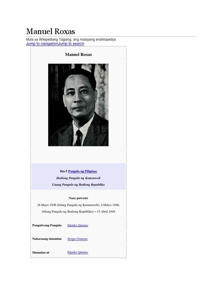 Manuel Roxas Wikipedia | PDF