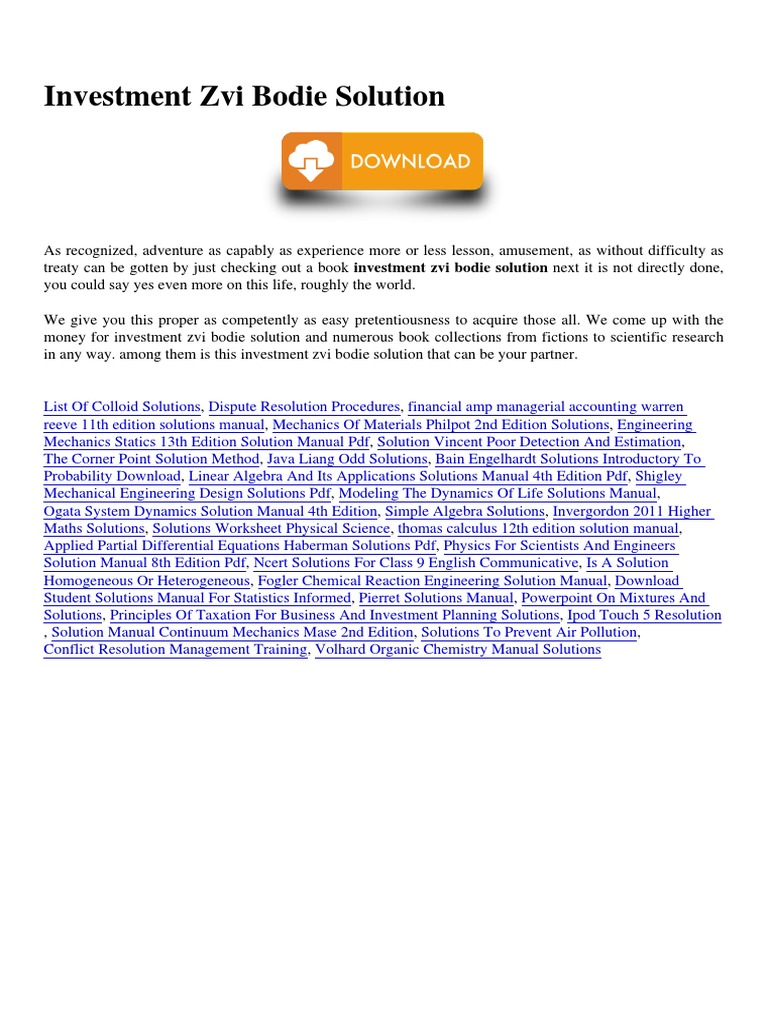 Investment Zvi Bodie Solution PDF