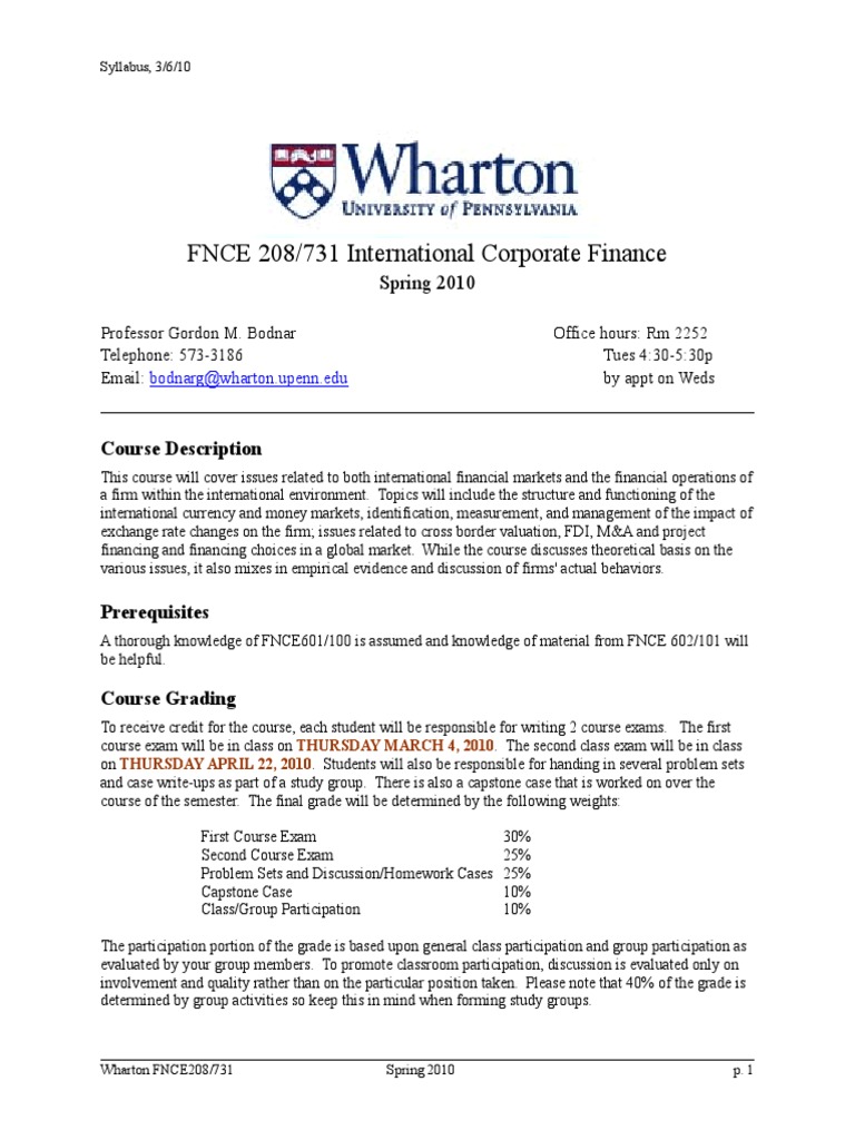 Corporate Finance Course Description