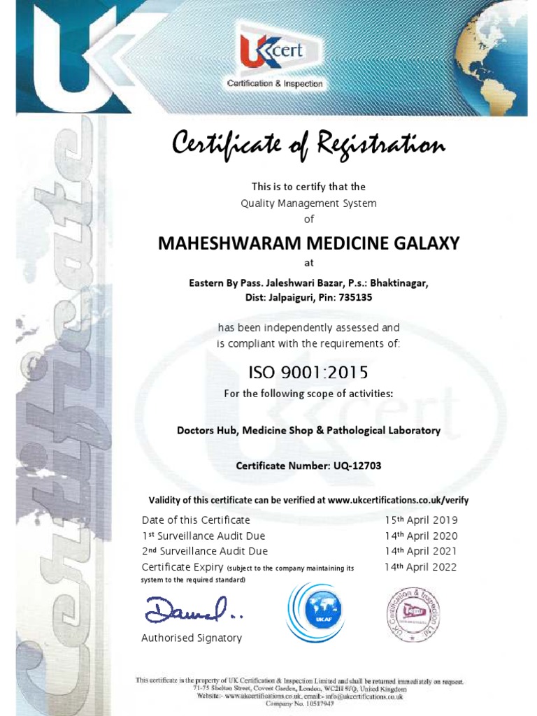 Certificate of Registration: Maheshwaram Medicine Galaxy | PDF
