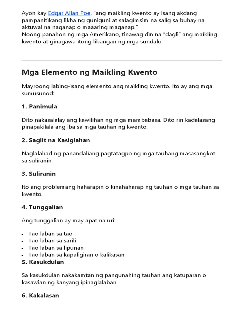 Bahagi Ng Maikling Kwento Grade 9