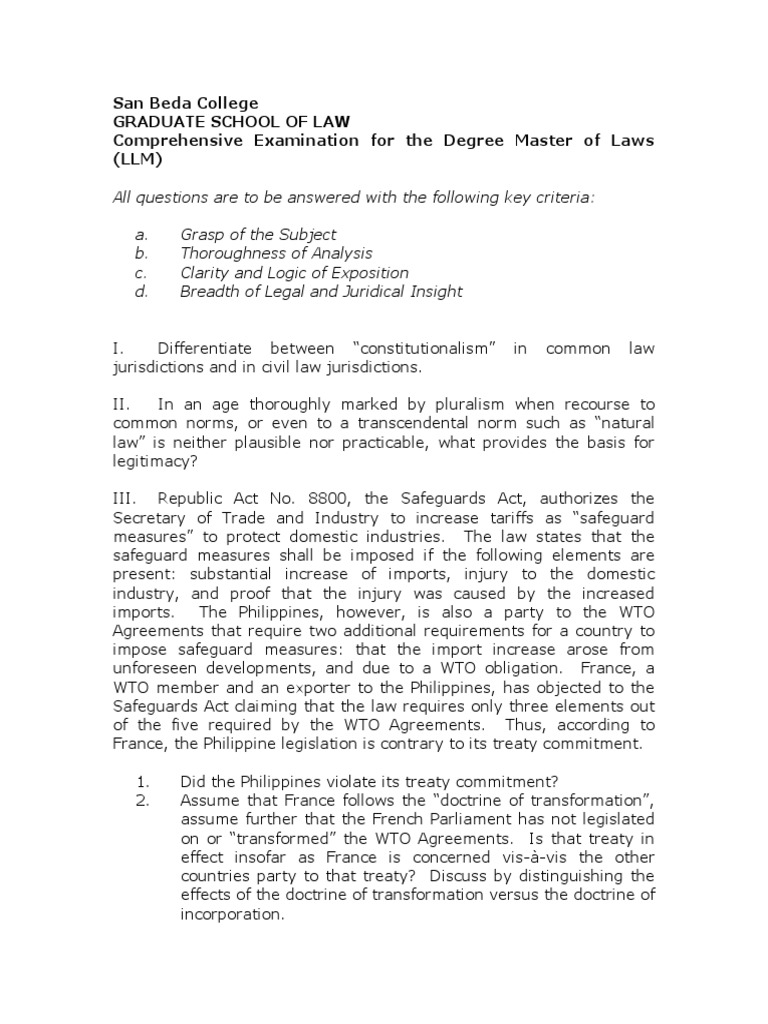 LLM Comprehensive Examination | PDF | World Trade Organization | Treaty