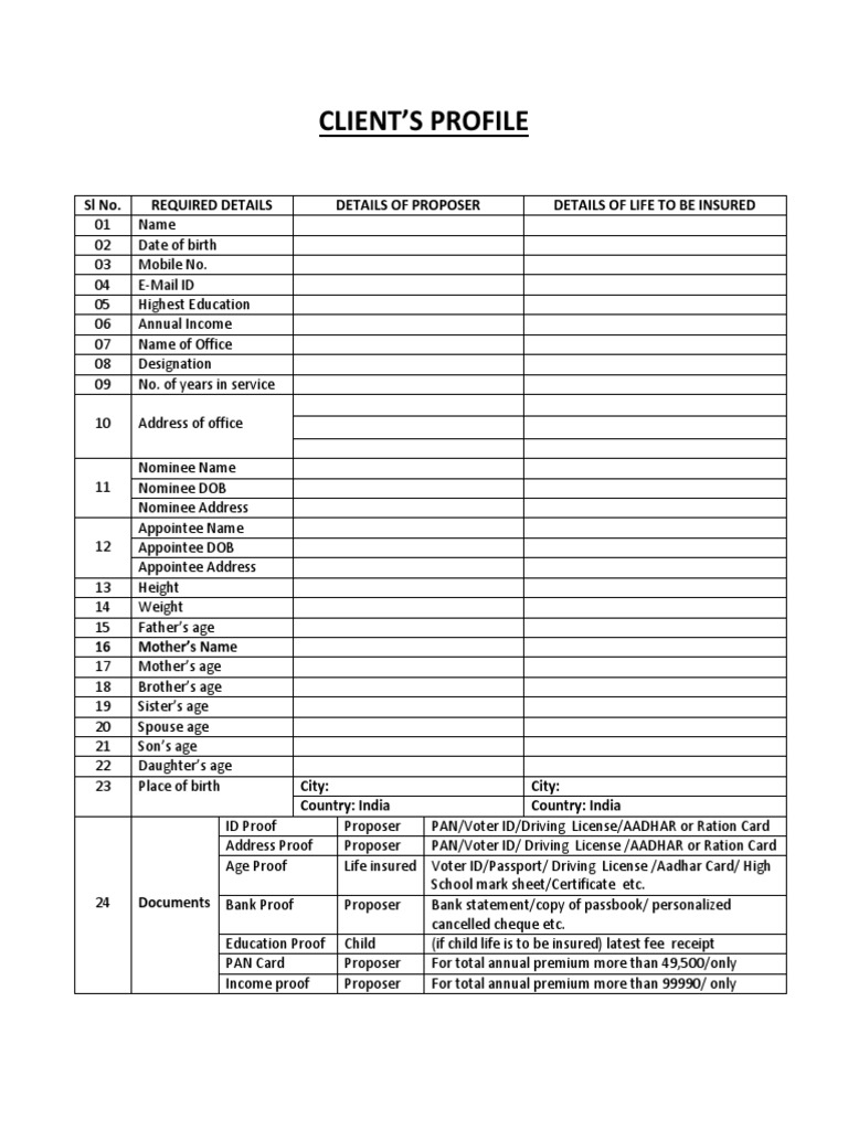Client Profile for Life Insurance Proposal | PDF