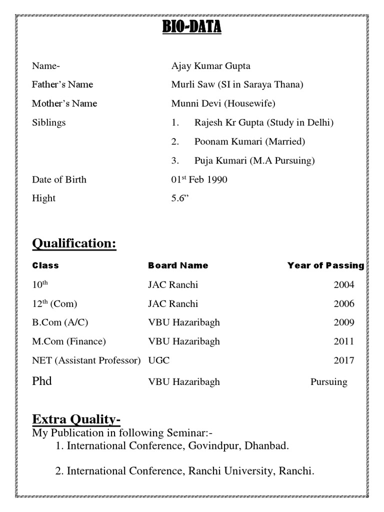 Bio Data Format | PDF