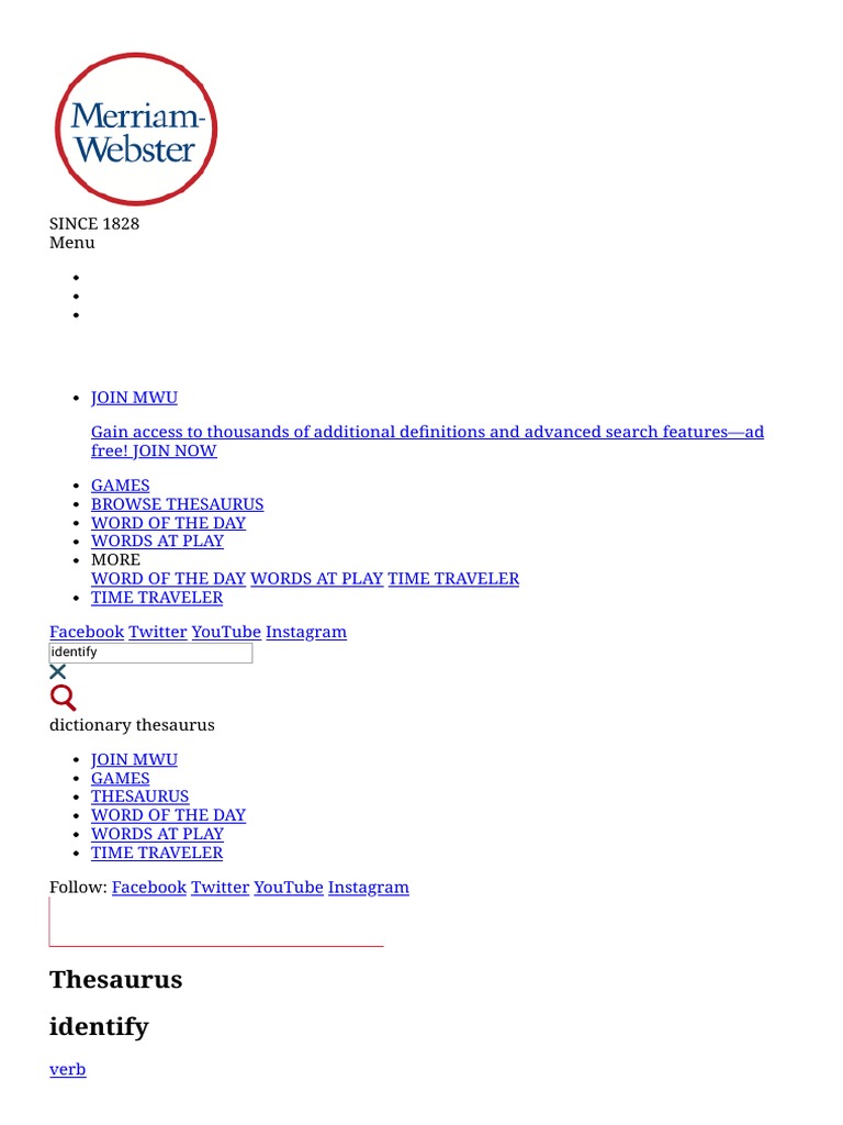 Identify Synonyms, Identify Antonyms Merriamster Thesaurus PDF