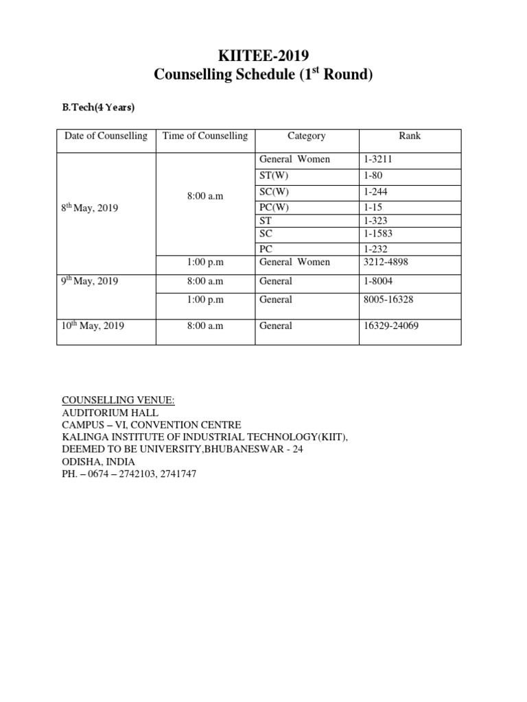 KIITEE 2019 Counselling Schedule & Info | PDF | Government