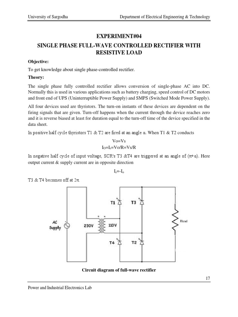 Experiment#04 Single Phase Full-Wave Controlled Rectifier With ...