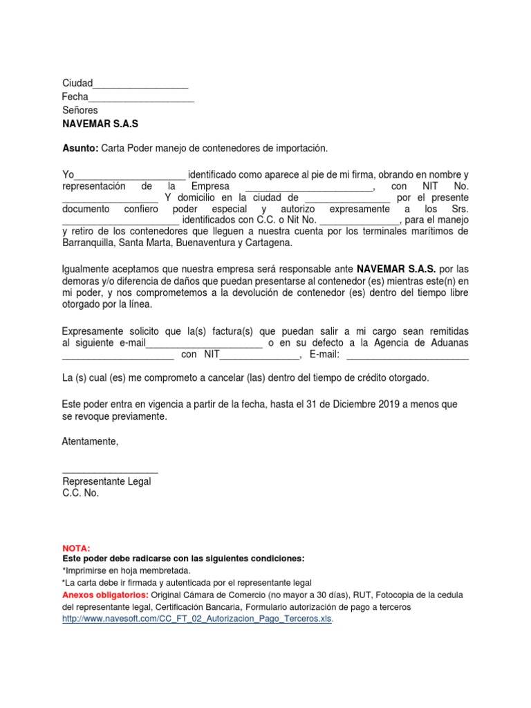 Carta Poder para Manejo de Contenedores | PDF | Derecho