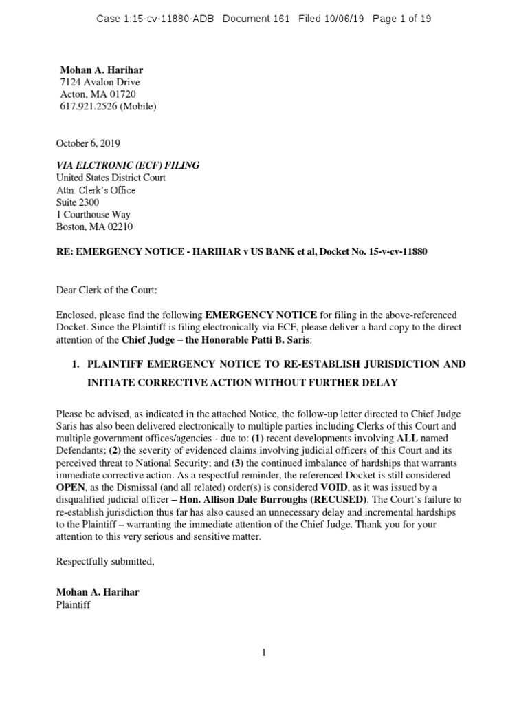 HARIHAR Files An EMERGENCY NOTICE Calling For The US District Court