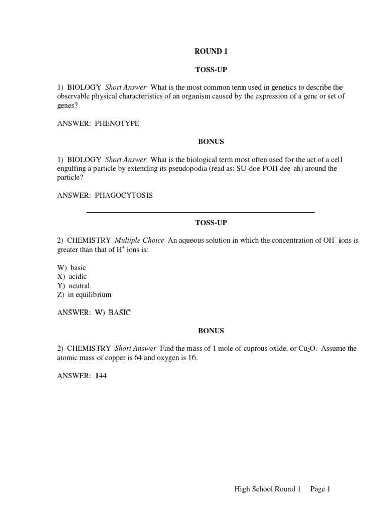 High School Science Quiz | PDF | Earth | Metals