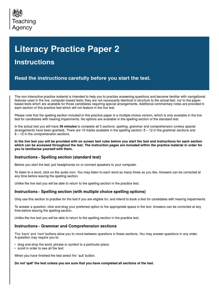 Literacy Practice Paper 2 Instructions | PDF | Educational Technology ...