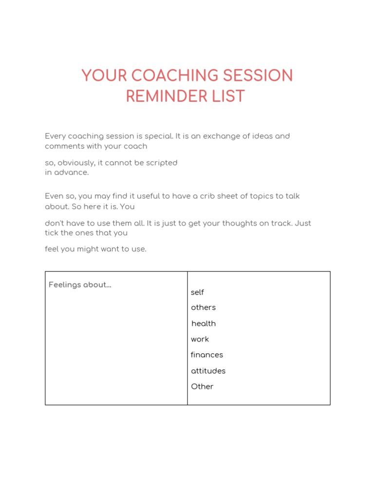 Coaching Session Preparation Checklist | PDF