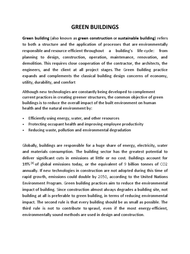 Green Buildings: Green Building (Also Known As Green Construction or