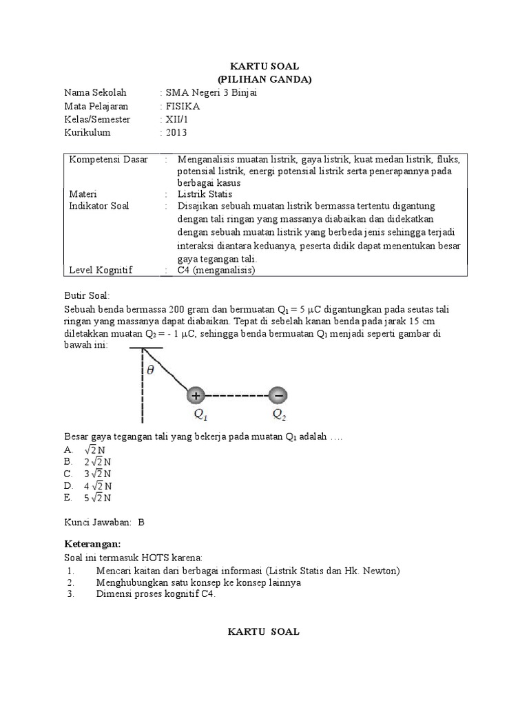  KARTU  SOAL  HOTS Fisika Listrik  Statis Dan Dinamika Rotasi