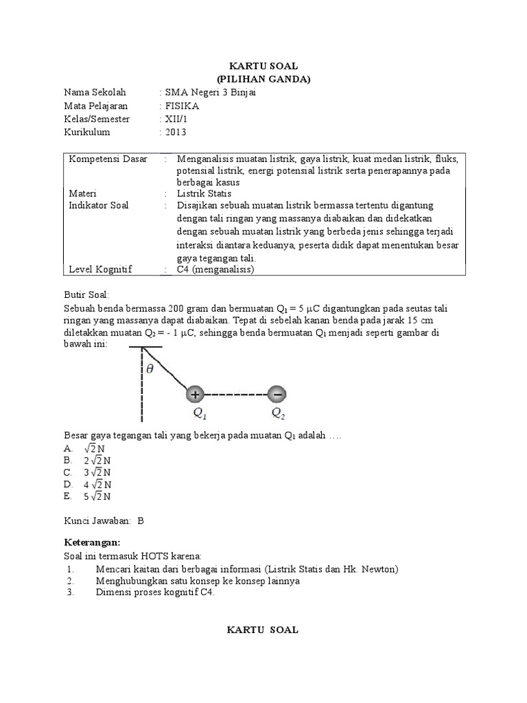 KARTU SOAL HOTS Fisika Listrik Statis Dan Dinamika Rotasi KARTU SOAL HOTS Fisika Listrik Statis Dan Dinamika Rotasi