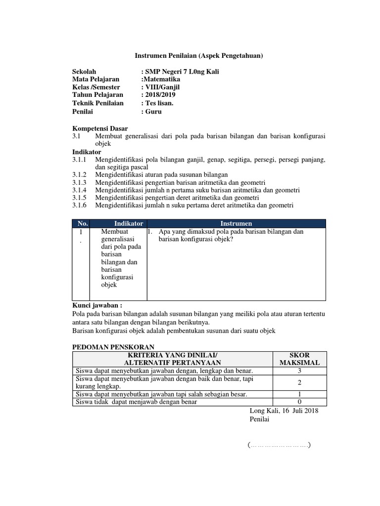 13 Instrumen Penilaian Tes Lisan Rpp 1