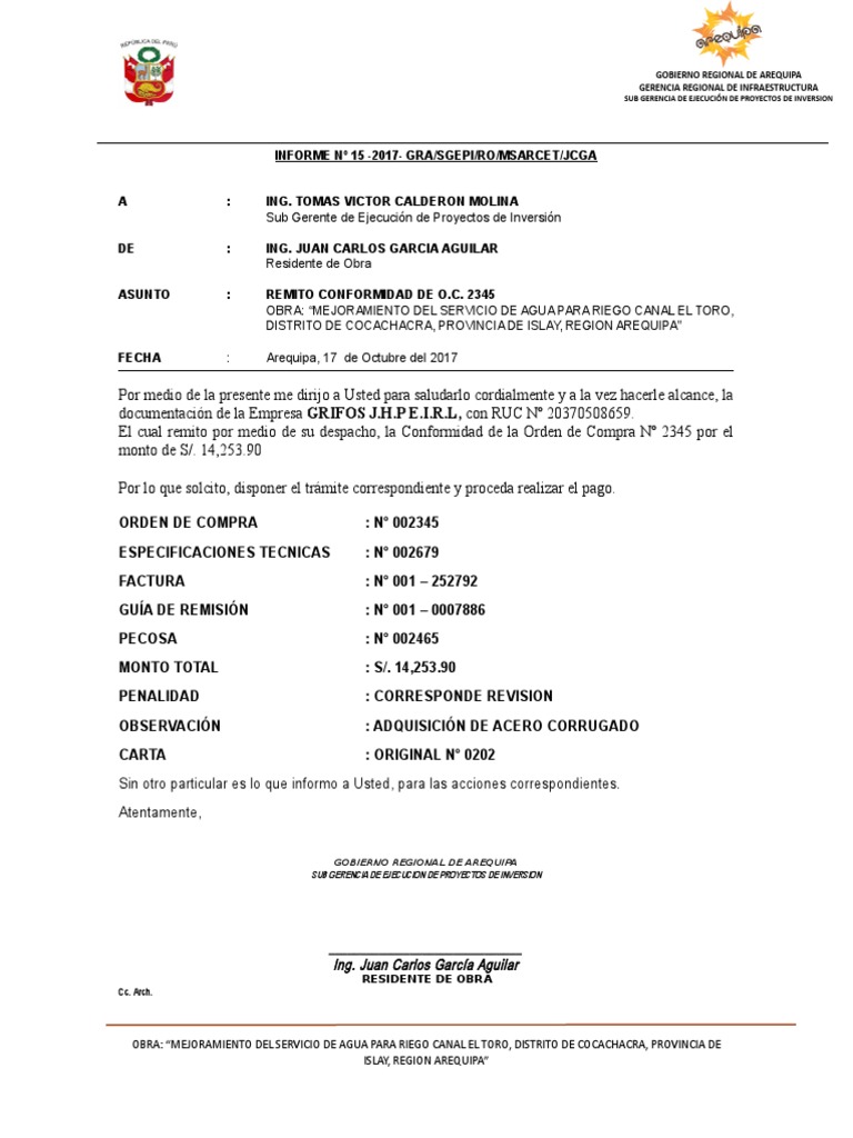 Conformidad Orden de Compra 2345 Agua Riego | PDF | Agua